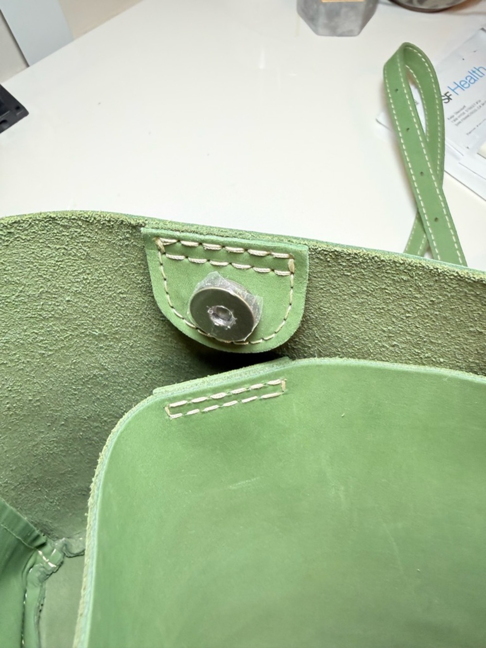 Portland Leather Green Nubuck Bucket Bag - Picture 7 of 11